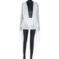 Export fashion cross-border women's net mesh swing collar large sleeves backless a-line short sleeve sexydress vacation style summer