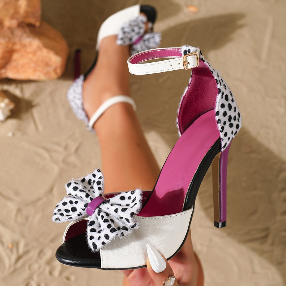 2026 spring/summer new sweet bowknot high heel sandals - women's stiletto open toe thong sandals with color block design - fashionable women's shoes