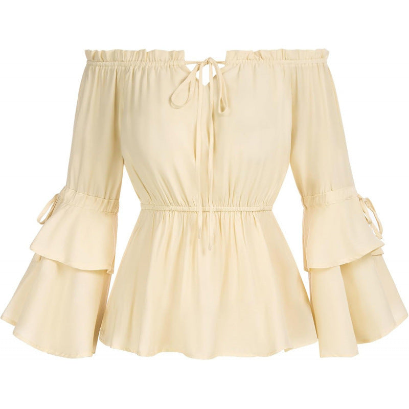 Amazon fashionretroruffleslong sleevesshirt women's  spring new arrival age-reducing sweettops