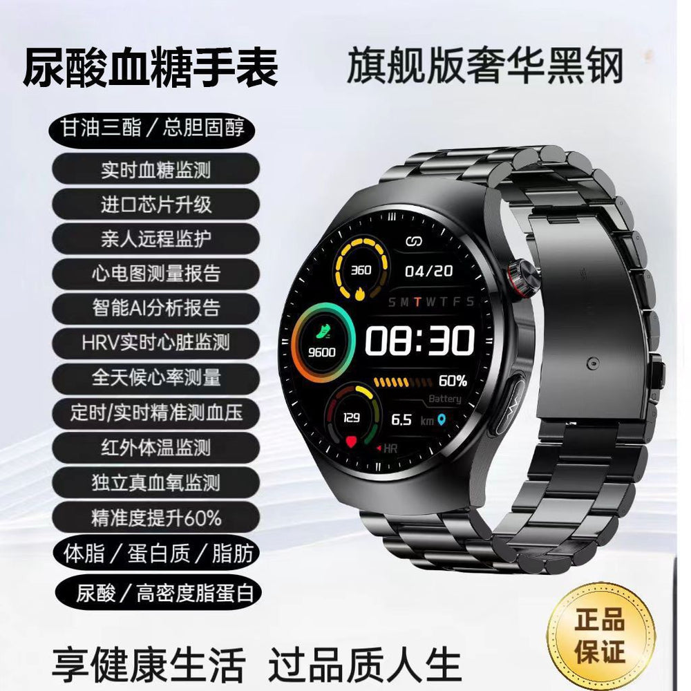2025 precision non-invasive blood glucose monitoring smartwatch: measures blood uric acid, lipids, blood pressure, heart rate, and body temperature. features nfc payment and smart calling