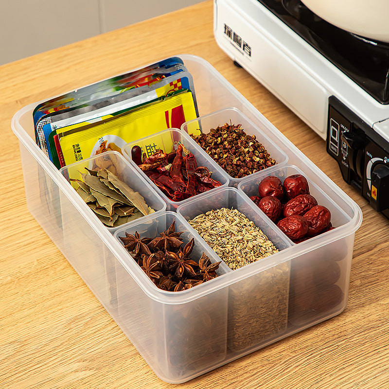 Kitchen seasoning multi-grid storage box, star anise cinnamon dried pepper seasoning box, cabinet storage moisture-proof sealed box
