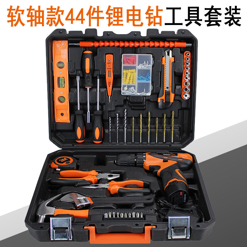 44-Piece electric drill tool set toolbox, carbon steel car portable hardware tool set 010
