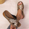 2025 summer new arrivals: women's chunky heel peep-toe cutout sandals - export quality, wedge heel, plus size, casual leopard print slippers