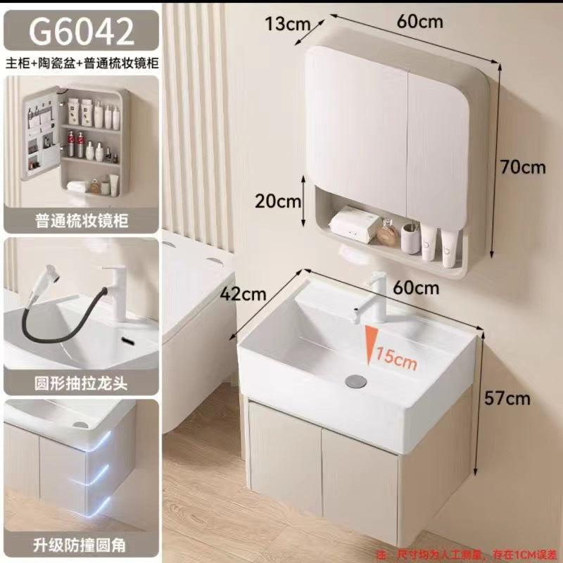 Small apartment bathroom cabinet toilet sink space aluminum storage bathroom cabinet combination ceramic integrated wash basin
