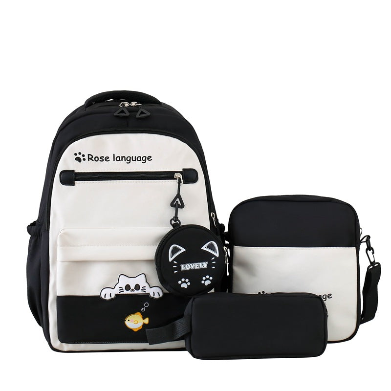 New student schoolbag college style large-capacity schoolbag female Korean version simple primary and secondary school students three-piece backpack