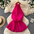 Qianjin style halter pleated backless suspender skirt for women summer pure lust style waist tie back holiday style vest tops