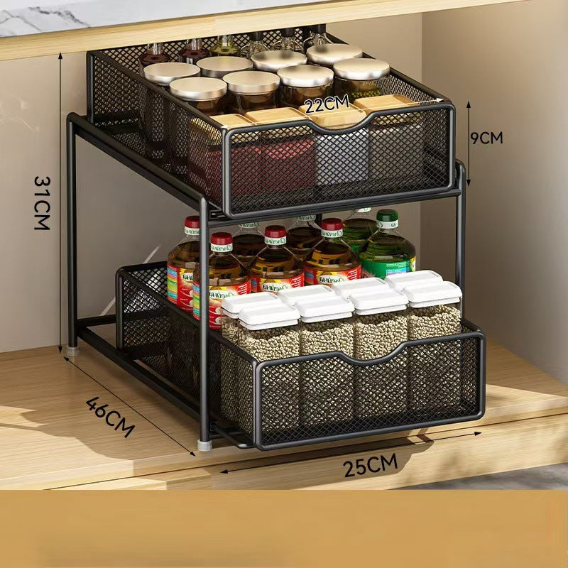 Kitchen pull-out storage rack, layered cabinet under the sink, multi-functional storage basket for storing miscellaneous items