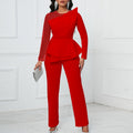 D439 independent station  new long-sleeved elegant mesh stitching beading slimming look banquet large size foreign trade jumpsuit