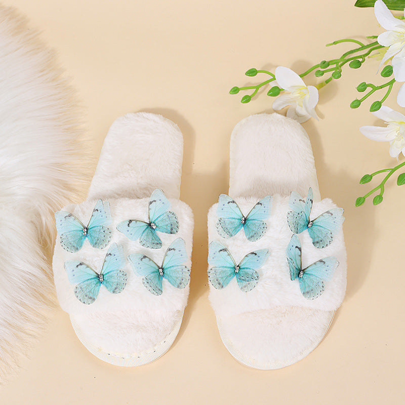 Indoor heattechstuffed slippers cartoon cotton slippers women's home cutestuffed family slippers butterfly floor slippers