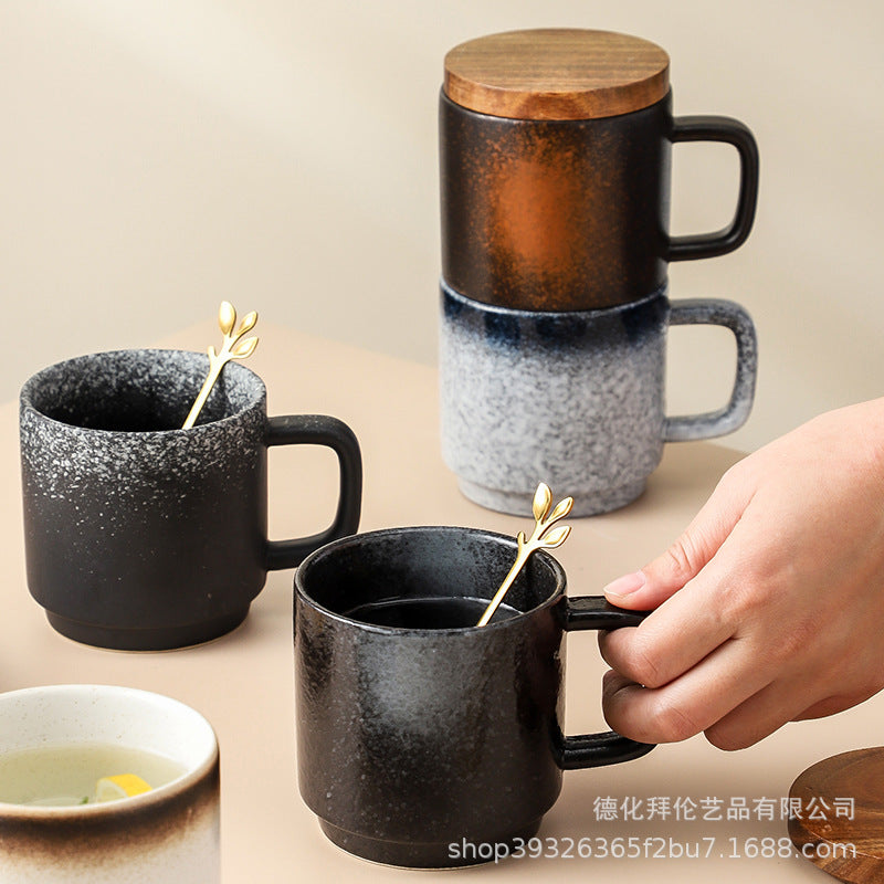Mug nordic style gridscasual ceramic water cup large with lid coffee cup spoon creative milk cup wholesale