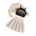 girls' three-piece set: apricot-colored cropped sweatshirt, camisole top, and high-waisted pleated mini skirt – a sporty kids' outfit