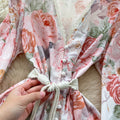 French chic vintage court style dress - women's autumn tie-waist v-neck single-breasted printed maxi dress