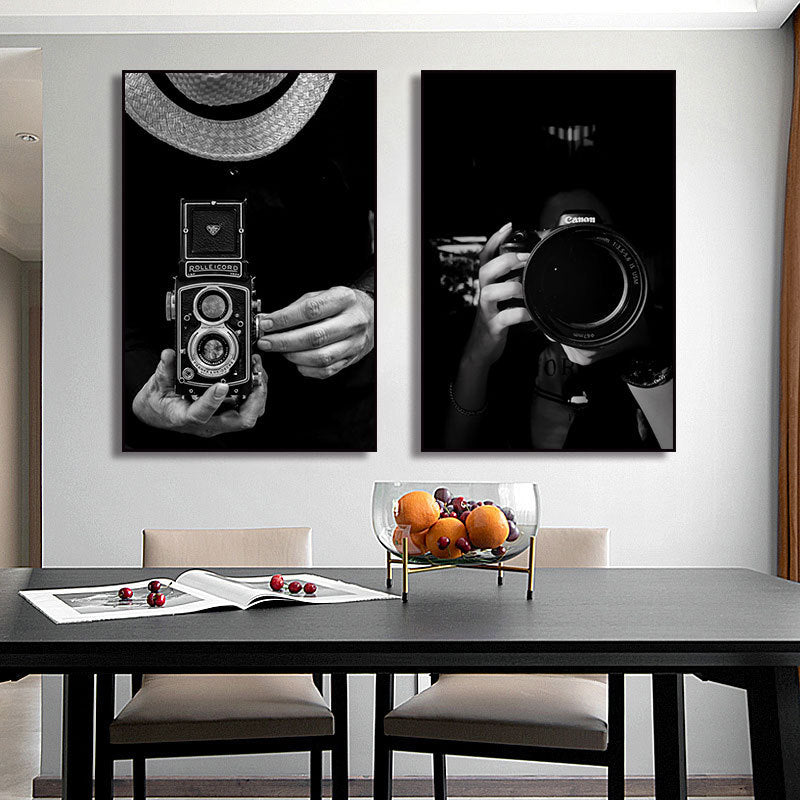 Camera photography Decorative painting Photo studio Black and white industrial style hanging painting Media studio Camera mural