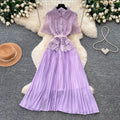 Elegant lace-trimmed a-line midi dress - summer slimming pleated maxi dress for women - chic & professional
