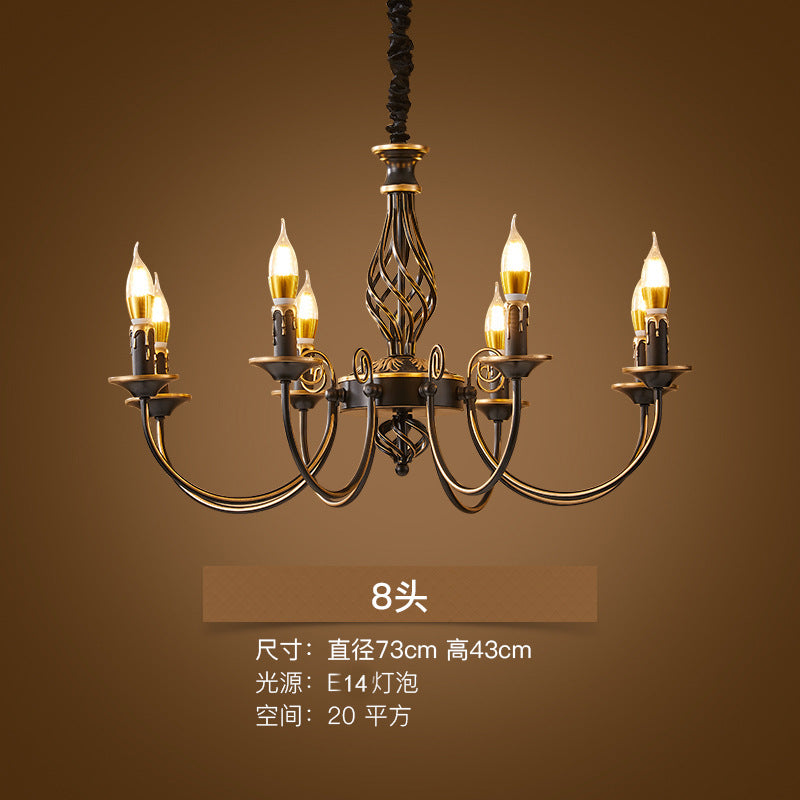 American restaurant chandelier simple modern bedroom study cafe personalized pastoral country retro wrought iron candle lamp