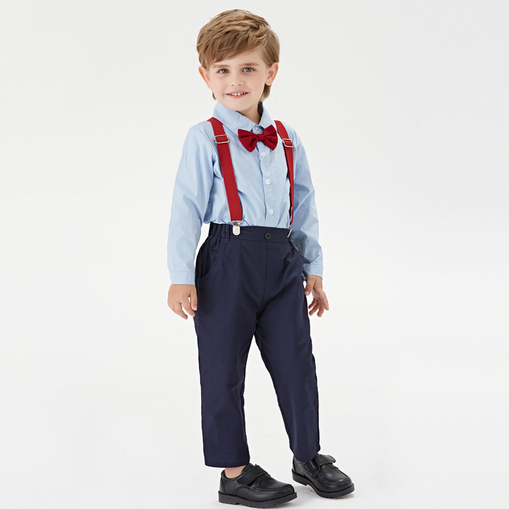 Export children's clothing boys autumsuit gentleman's first birthday dress suspender kidslong sleeves shirt baby boy's clothes
