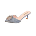 Women's summer outdoor slippers, 2023 new french style rhinestone high heel mules, stiletto heel closed-toe sandals, black