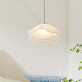 Creamy double-layer ruffle fabric french-style chandelier - gentle pleated petal single head pendant light for dining room table and bedroom