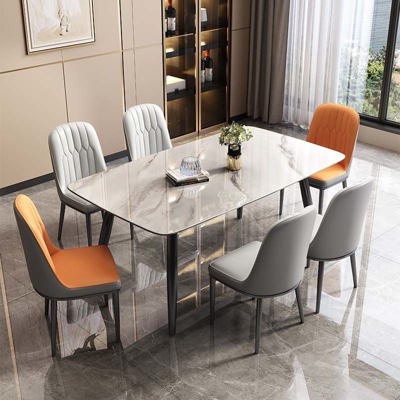 Nordic light luxury rock slab dining table and chair set - compact home, eight-person table, minimalist rental apartment dining table