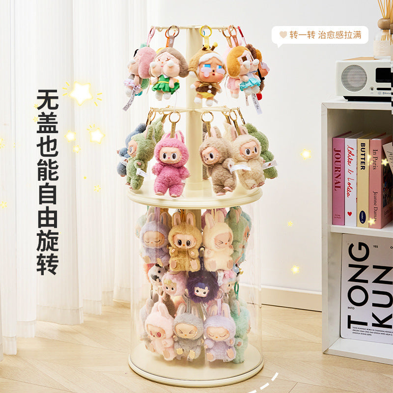 Rotating blind box figure storage display box transparent labubu plush doll rabub pendant display rack
