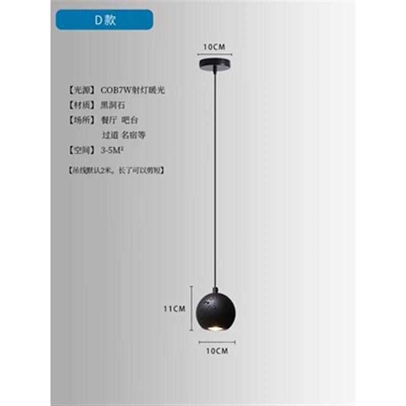 Wabi Sand Wind Minimalist Bedside Small Chandelier Creative Restaurant Bar Designer Black Hole Stone Bedroom Long Line Single Head Chandelier