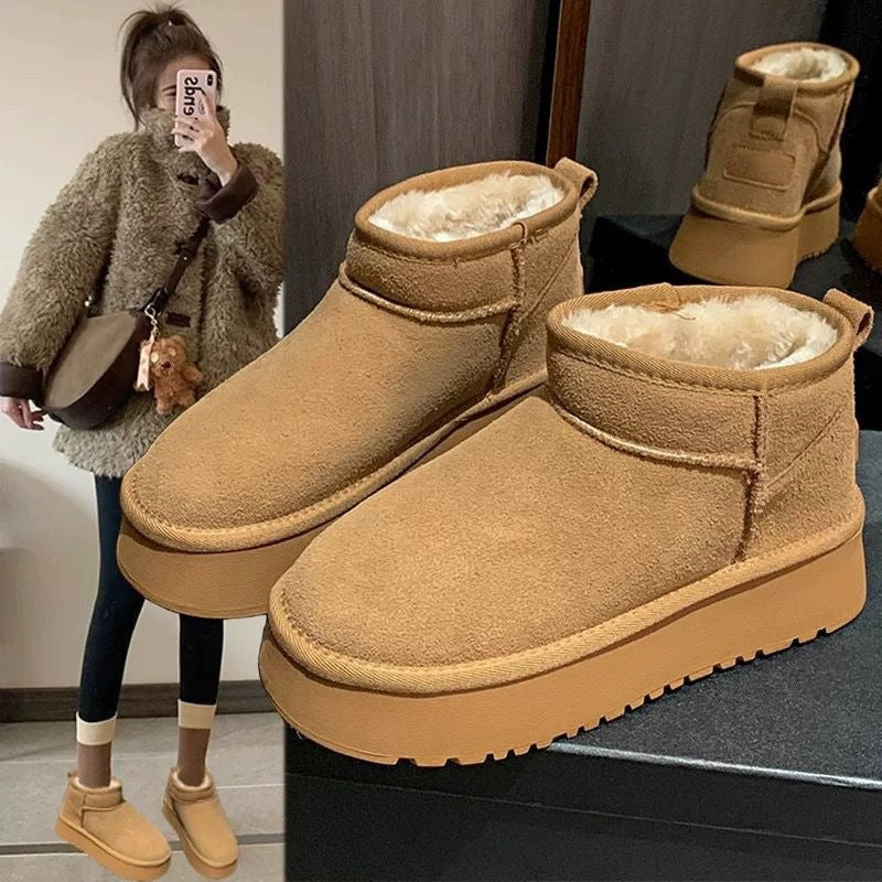 Thick sole anti-ski snow boots for women 2026new arrival autumn winter bread shoes slip-on fleece-linedthickenedheattech cotton shoes