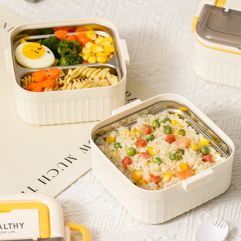 304 liner thermal insulation lunch box can be heated in microwave oven, office workers bring rice grid lunch box picnic portable and portable box