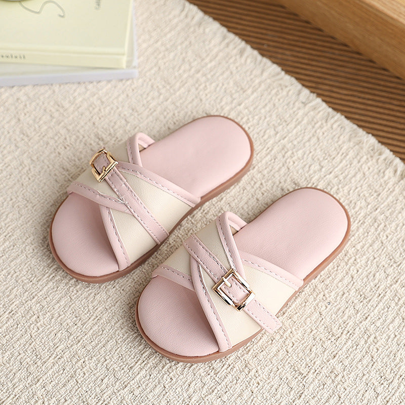 Women's flat sandals  summer new style sandals & slippers kids leather buckle beach shoes outdoor flip-flops