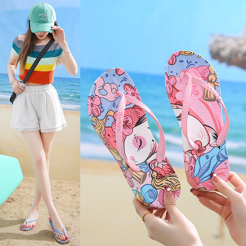 Women's flip-flops: summer fashion, beachwear, new mid-heel, non-slip, soft sole, cute cartoon thong sandals