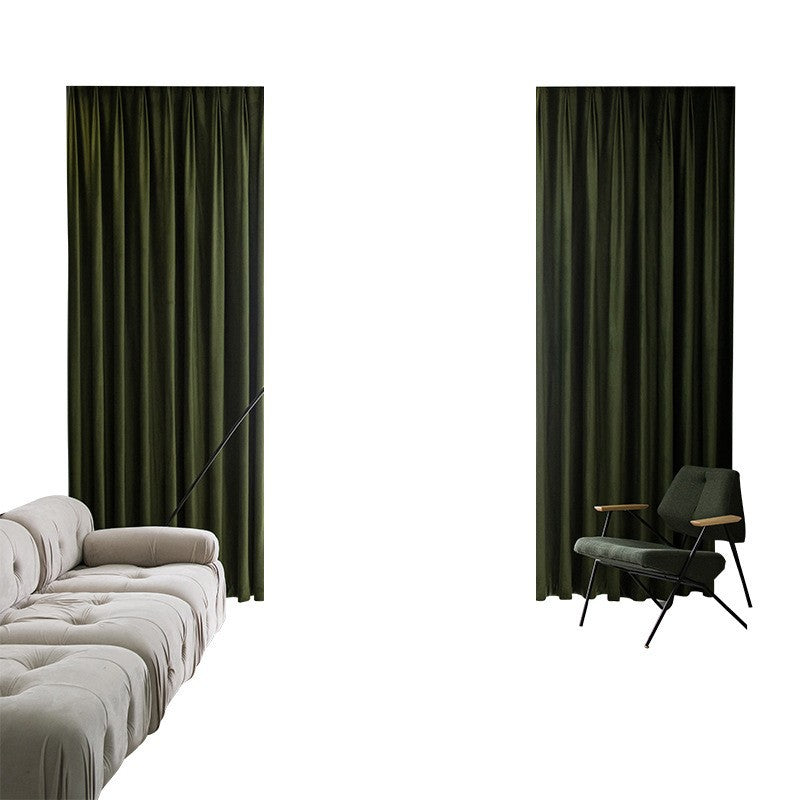French retro olive green blackout curtains for living room and bedroom, velvet fabric, thickened curtain fabric, shaoxing curtain wholesale