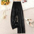 Amazon cross-border foreign trade spring & fall elastic waist gold wide-leg pants pleated loosestraight-leg pants women's slimming lookcasual