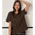 summer y2k leopard print crew neck short sleeve top - women's slim fit sexy beauty loose casual slimming t-shirt