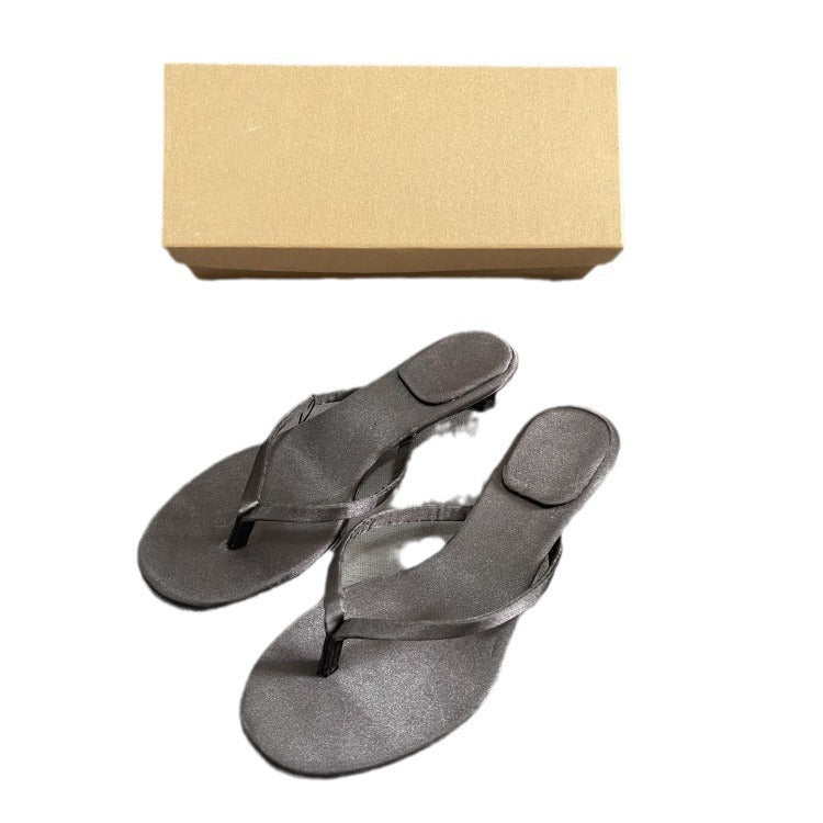 Spanish french cat heel flip flops women's outwear 2024 summer new casualeasiest for matchtravel vacation flip flops