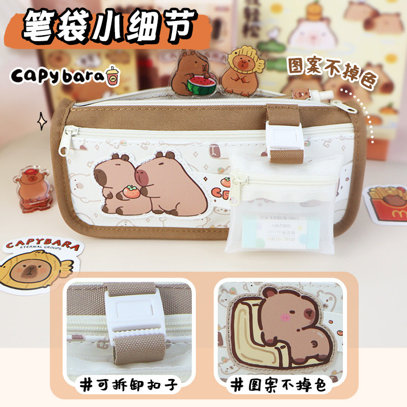 Cross-border pencil bag New Kapibara High-value primary school students Large-capacity pencil bag Junior high school students Super good-looking stationery box