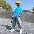 Boys' summer outfit set  new summer short sleeve mid-to-large children's boy's summer style handsome fashionable trendy cool