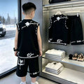 Kids' vest set:  new summer collection for boys - stylish sleeveless outfit for mid-to-large children, trendy two-piece summer set