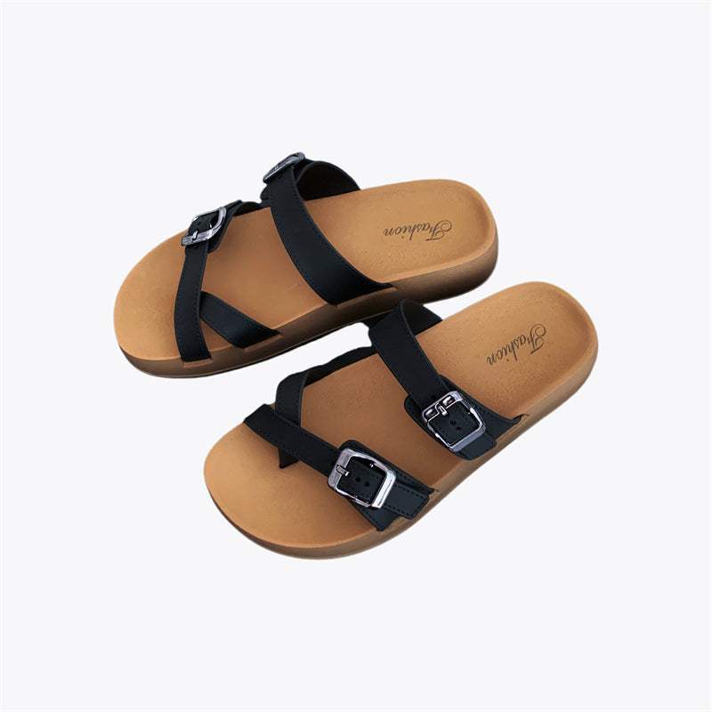 2026 women's summer thick-soled slides - new fashion casual beach sandals - flat, thong-toe flip-flops