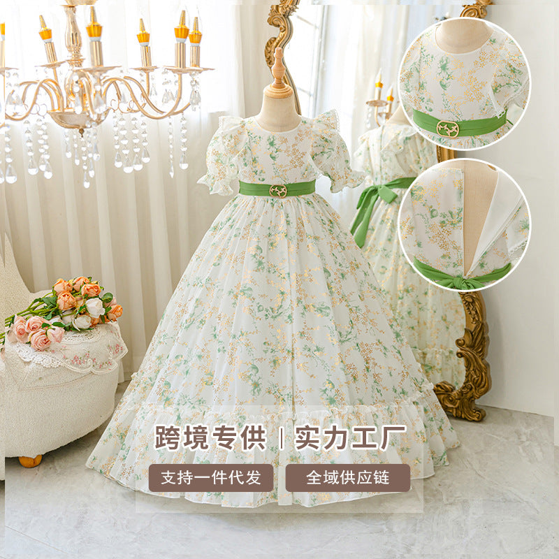 Export ready-made kids dress chiffon floral princess dress little girl model frenchdresskids dress