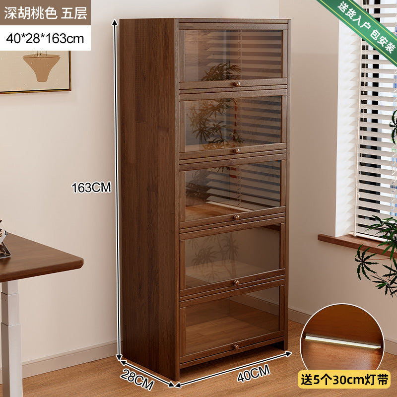 Retro American floor-to-ceiling bookcase Solid wood small cabinet Locker Living room storage Display cabinet Integrated dust rack