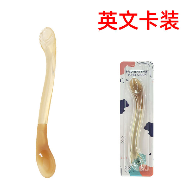 English Card Baby Silicone Spoon Baby Fruit Scraper Mud Spoon Infant and Toddler Supplementary Food Feeding Tableware Double Head Puree Spoon