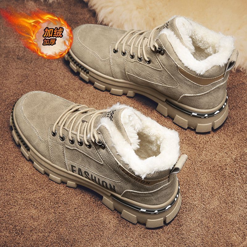 Winter men's shoes 2025 new fleece-lined thickened warm cotton shoes men's sports anti-slip work boots martin boots safety trendy shoes