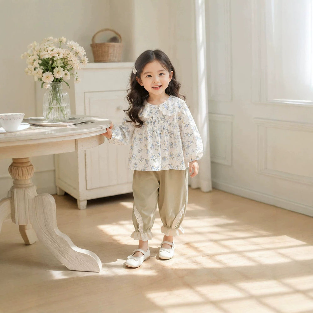 Girls' stylish autumn outfit set  new children's autumn shirt and pants two-piece set for little girls