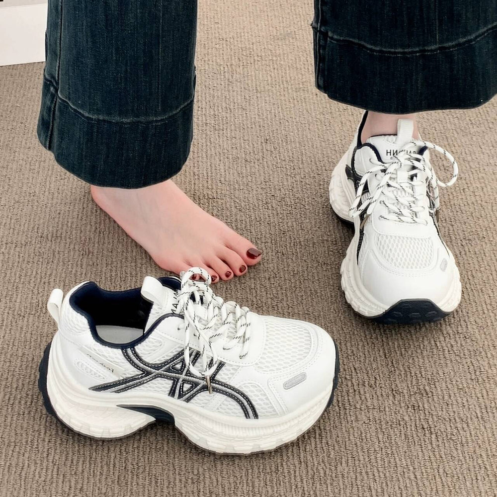 Chunky platform sneakers for women - 2026 spring new arrival: breathable mesh, lightweight, height-boosting, casual athletic running shoes for petite women