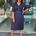 Q117  plus size women's clothing  summer new fashion solid color elegant v-neck pleated african dress