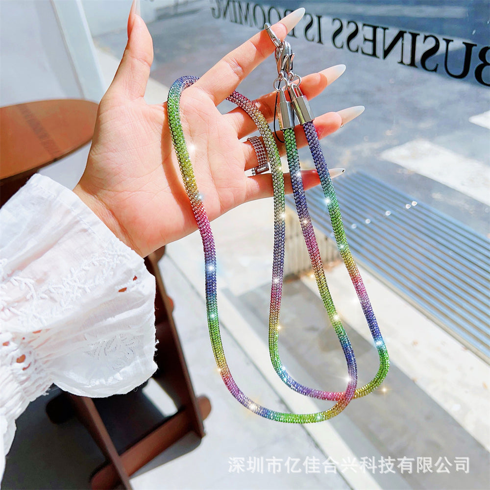New 7mm full diamond long crossbody phone lanyard - hot selling sparkling rhinestone, premium single shoulder chain
