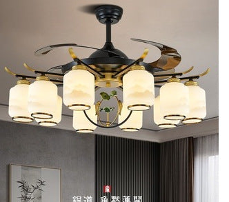 Whole house smart golden magic bean invisible fan light Nordic crystal light luxury ceiling fan light living room dining room integrated lamp