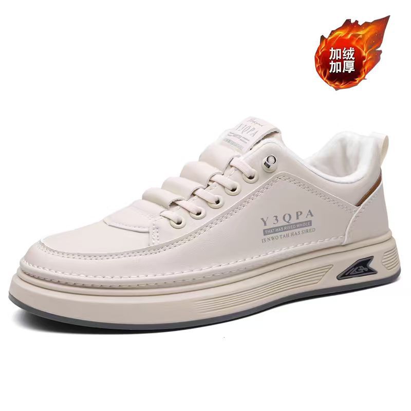 Winter men's new arrivals: versatile trendy white sneakers - non-slip, soft sole, athletic & casual shoes with thickened fleece lining for extra warmth