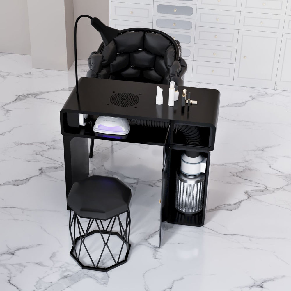 New arrival: extra-wide 45 turbine engraved grade vacuum marble & porcelain surface multifunctional minimalist nail table and chair set