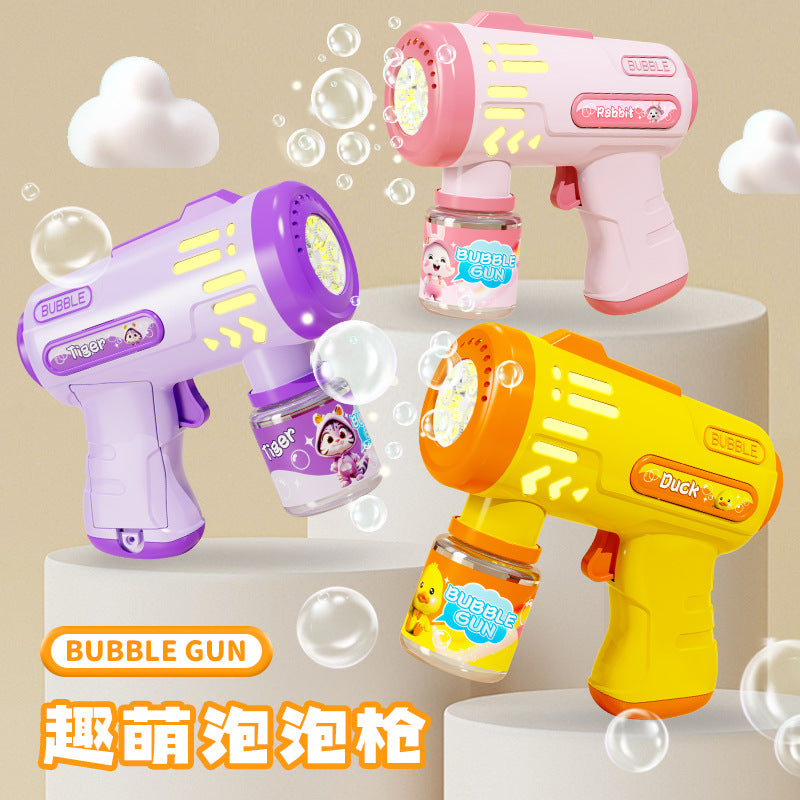 hot-selling fully automatic electric light bubble machine gun, popular and cute children's night market stall wholesale for children's day