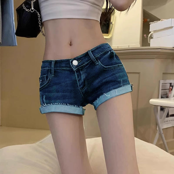 Spice girl low-rise denim shorts women's spring and summer ins sexy tight and thin hot pants crimped design super shorts tide
